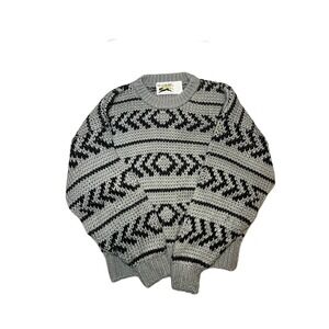 Vintage 80s le Tigre Grey Geometric Knit Sweater Made In USA